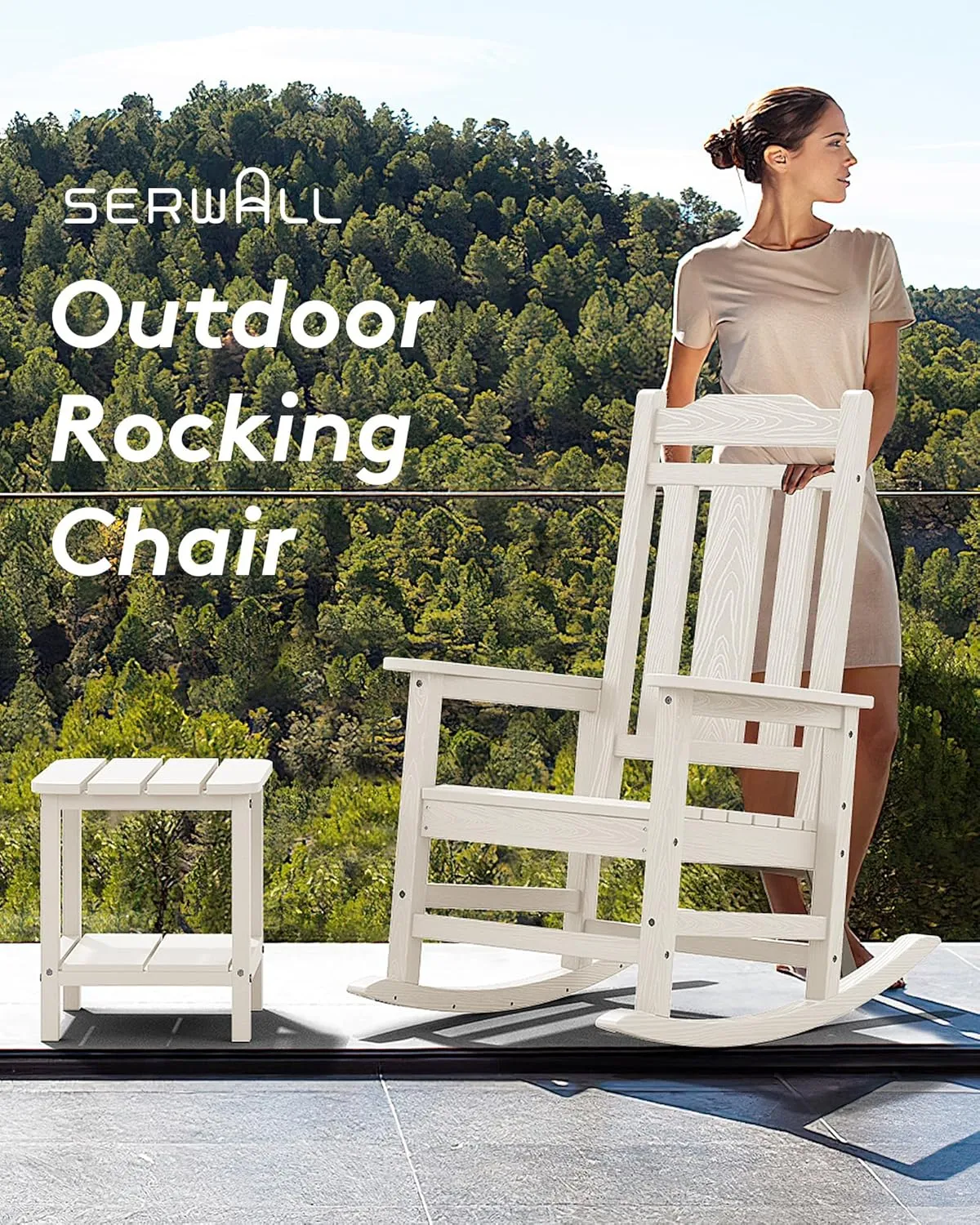 SERWALL Oversized Rocking Chair Set of 4 Outdoor, HDPE Outdoor Rocking Chair Set of 4, White