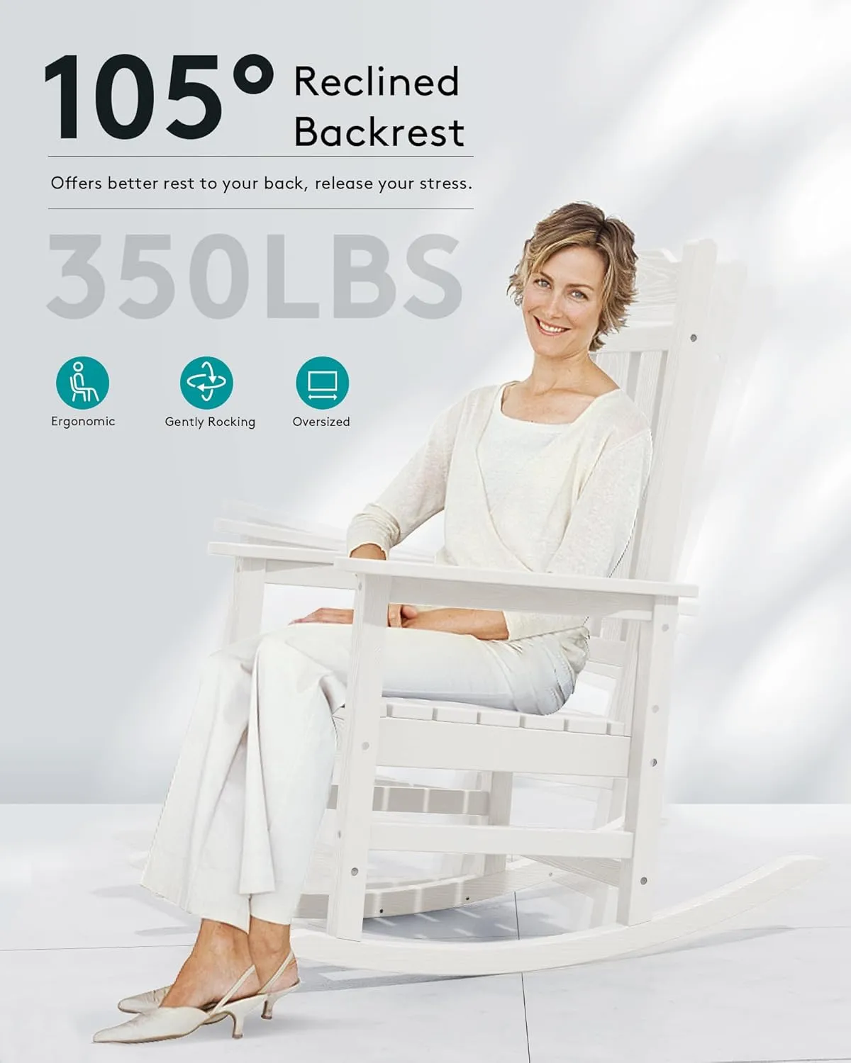 SERWALL Oversized Rocking Chair Set of 4 Outdoor, HDPE Outdoor Rocking Chair Set of 4, White