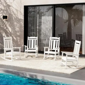 SERWALL Oversized Rocking Chair Set of 4 Outdoor, HDPE Outdoor Rocking Chair Set of 4, White