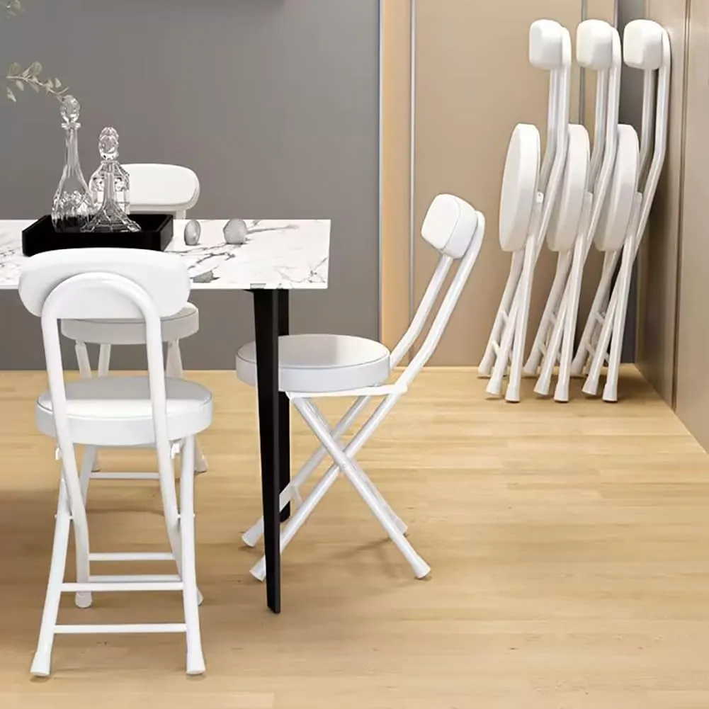 Set of 2 Portable Folding Round Stool,Cushioned Padded Folding Bar Stool,for Outdoor Indoor Fishing Hiking Gardening Travel（Sitting Height:17.7in）,White-Seat Height 45cm 2 Piece