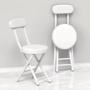 Set of 2 Portable Folding Round Stool,Cushioned Padded Folding Bar Stool,for Outdoor Indoor Fishing Hiking Gardening Travel（Sitting Height:17.7in）,White-Seat Height 45cm 2 Piece