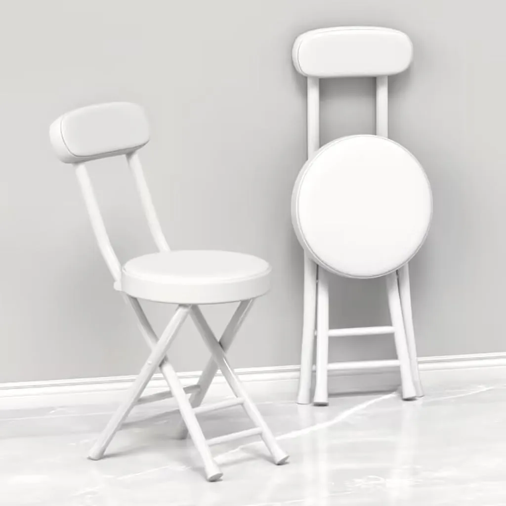 Set of 2 Portable Folding Round Stool,Cushioned Padded Folding Bar Stool,for Outdoor Indoor Fishing Hiking Gardening Travel（Sitting Height:17.7in）,White-Seat Height 45cm 2 Piece