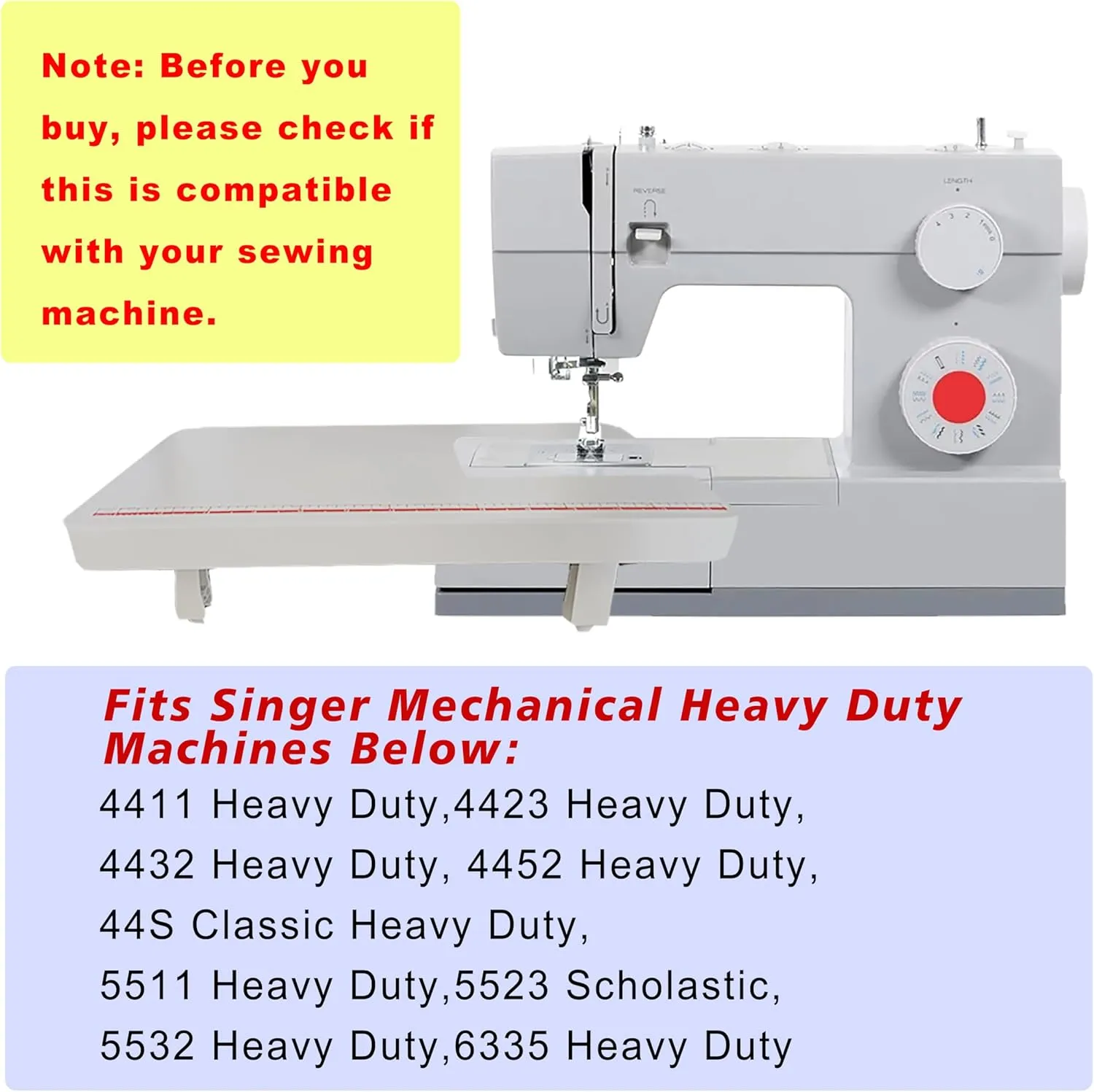 Sewing Machines Extension Table Compatible with Singer Brand 44S, 4411, 4423, 4432, 4452, 5511, 5523, 5532, 6335 Heavy Duty Sewing Machines (Grey)