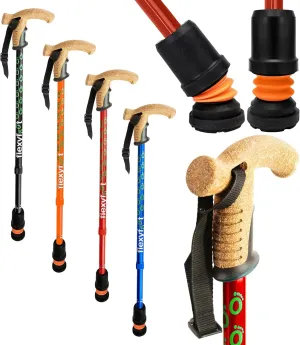 Shock Absorbing Cork Handle Telescopic Walking Stick - Improves Safety, Improves Grip, Reduces Shocks & Jarring