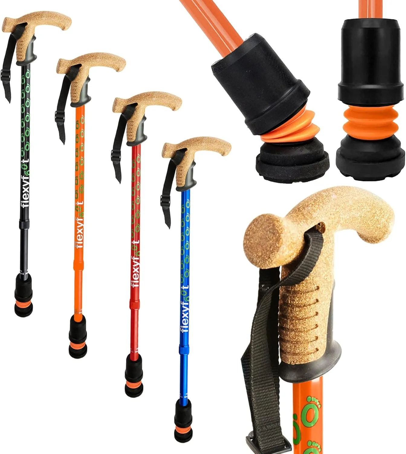 Shock Absorbing Cork Handle Telescopic Walking Stick - Improves Safety, Improves Grip, Reduces Shocks & Jarring