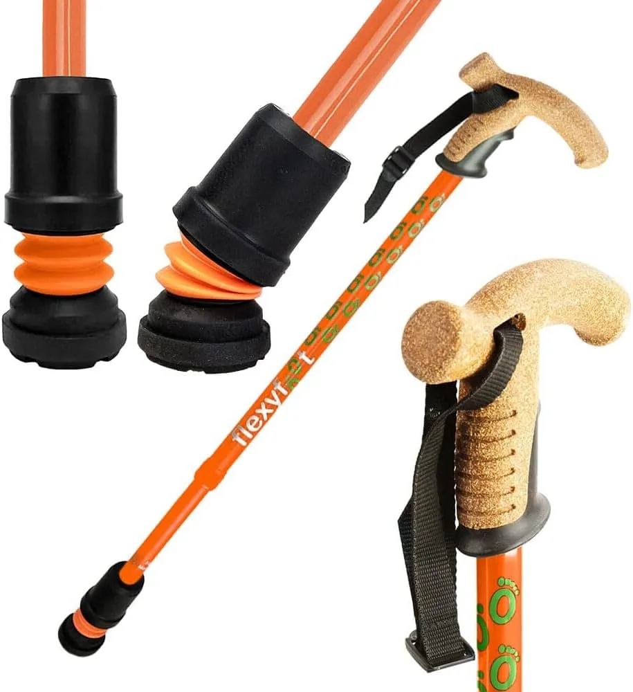 Shock Absorbing Cork Handle Telescopic Walking Stick - Improves Safety, Improves Grip, Reduces Shocks & Jarring