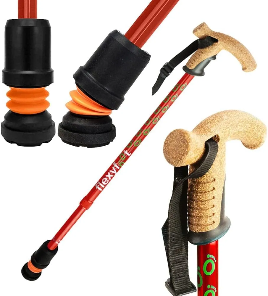 Shock Absorbing Cork Handle Telescopic Walking Stick - Improves Safety, Improves Grip, Reduces Shocks & Jarring