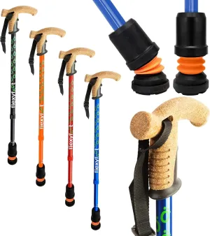 Shock Absorbing Cork Handle Telescopic Walking Stick - Improves Safety, Improves Grip, Reduces Shocks & Jarring