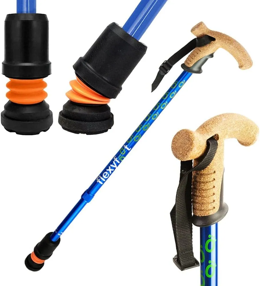 Shock Absorbing Cork Handle Telescopic Walking Stick - Improves Safety, Improves Grip, Reduces Shocks & Jarring
