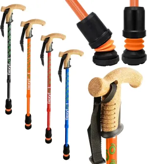 Shock Absorbing Cork Handle Telescopic Walking Stick - Improves Safety, Improves Grip, Reduces Shocks & Jarring