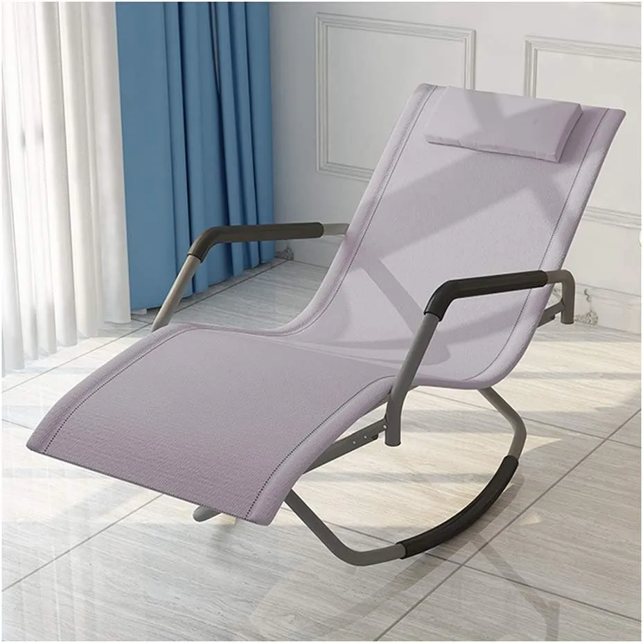 SHYM Outdoor Folding Recliner with Headrest Casual Portable Rocking Chair Reinforced Load-Bearing Breathable Fabric Thicker Tube X-Shaped Bottom Structure