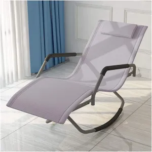 SHYM Outdoor Folding Recliner with Headrest Casual Portable Rocking Chair Reinforced Load-Bearing Breathable Fabric Thicker Tube X-Shaped Bottom Structure