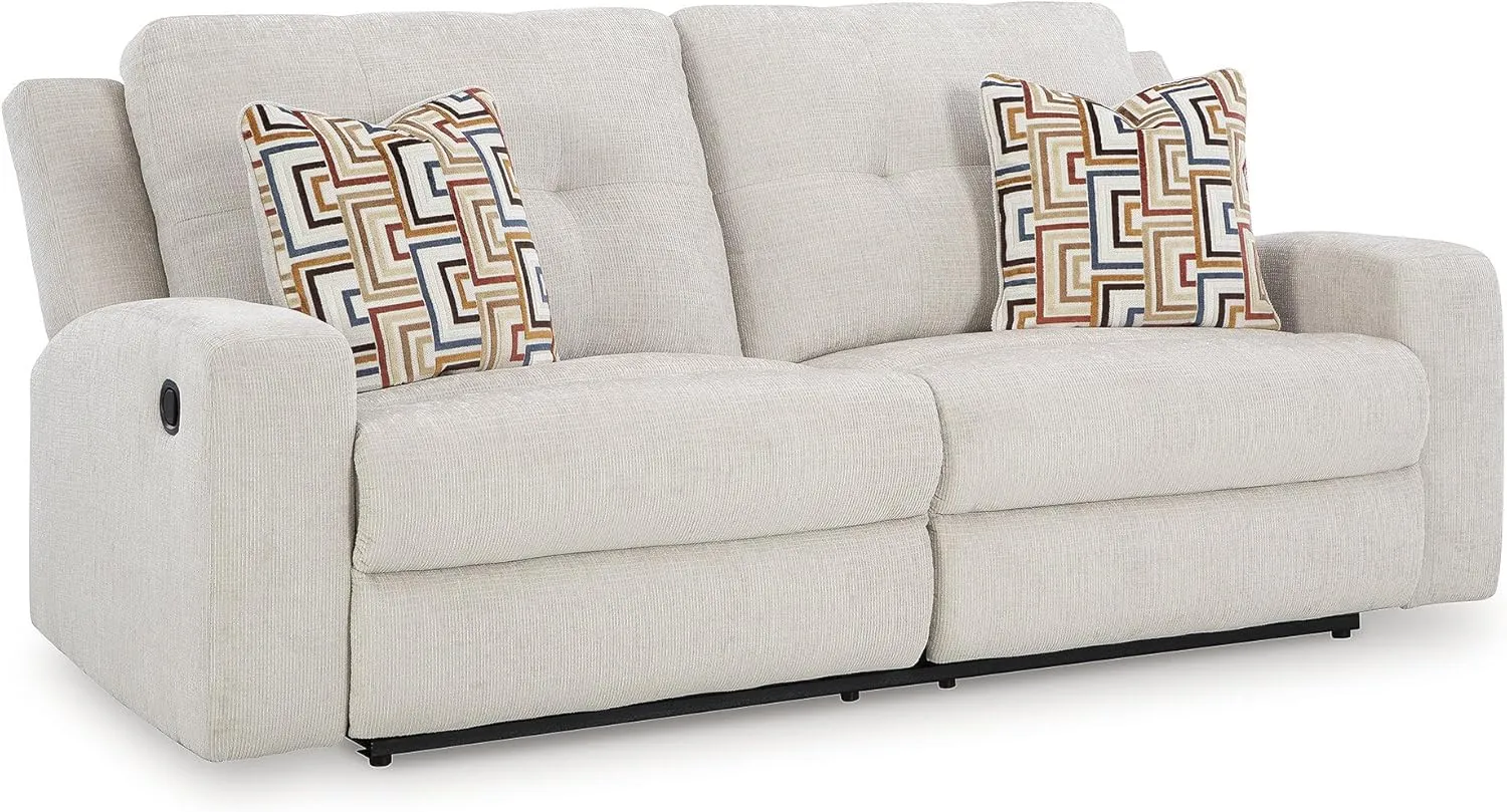 Signature Design by Ashley Danum Modern Tufted Manual Reclining Sofa with 2 Accent Pillows, Beige