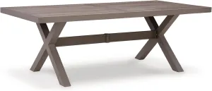 Signature Design by Ashley Hillside Barn Contemporary UV Resistant Resin Outdoor Dining Table with Umbrella Hole and Cover Cap, Dark Brown