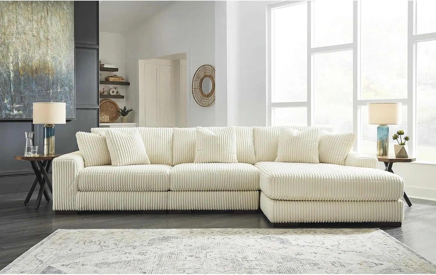 Signature Design by Ashley Lindyn Contemporary L-Shaped 3-Piece Sectional with Chaise for Living Room, White