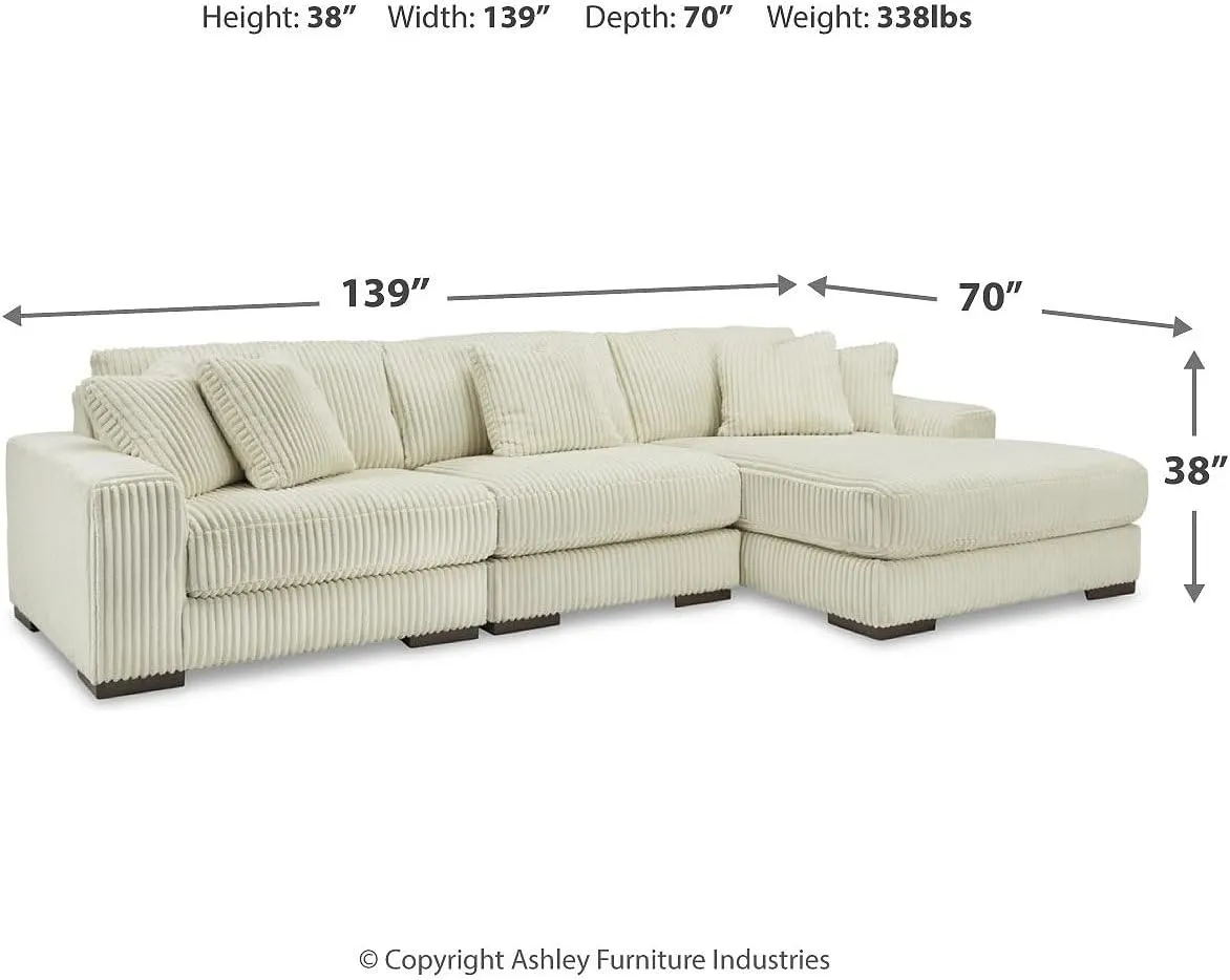 Signature Design by Ashley Lindyn Contemporary L-Shaped 3-Piece Sectional with Chaise for Living Room, White