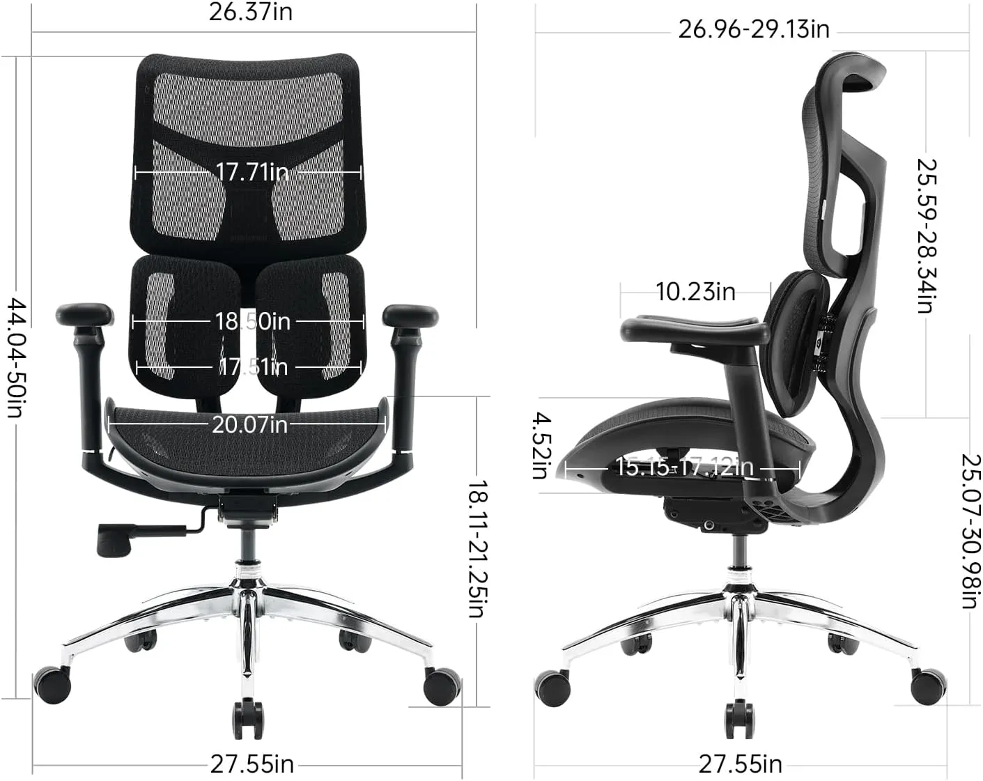 SIHOO Doro S100 Ergonomic Office Chair - with Dual Dynamic Lumbar Support, 5-Level Adjustable Backrest, 4D Coordinated Armrests, 135-degree Max. Recline Angle, Suitable for Home Office (Black)