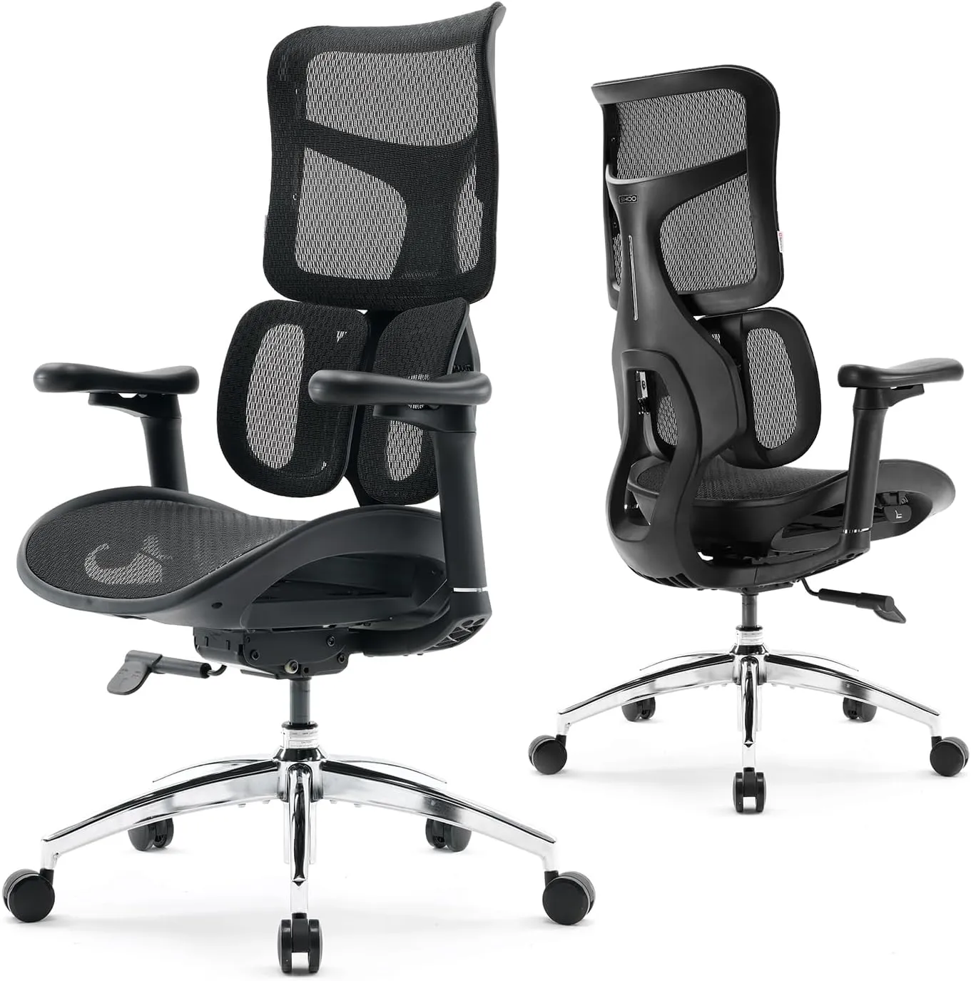 SIHOO Doro S100 Ergonomic Office Chair - with Dual Dynamic Lumbar Support, 5-Level Adjustable Backrest, 4D Coordinated Armrests, 135-degree Max. Recline Angle, Suitable for Home Office (Black)