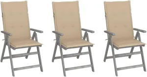 Sillas De Patio Camping Chair Kitchen Chairs Dining Room Chairs - Patio Reclining Chairs 3 pcs with Cushions Solid Acacia Wood for Beaches Garden Park Outside