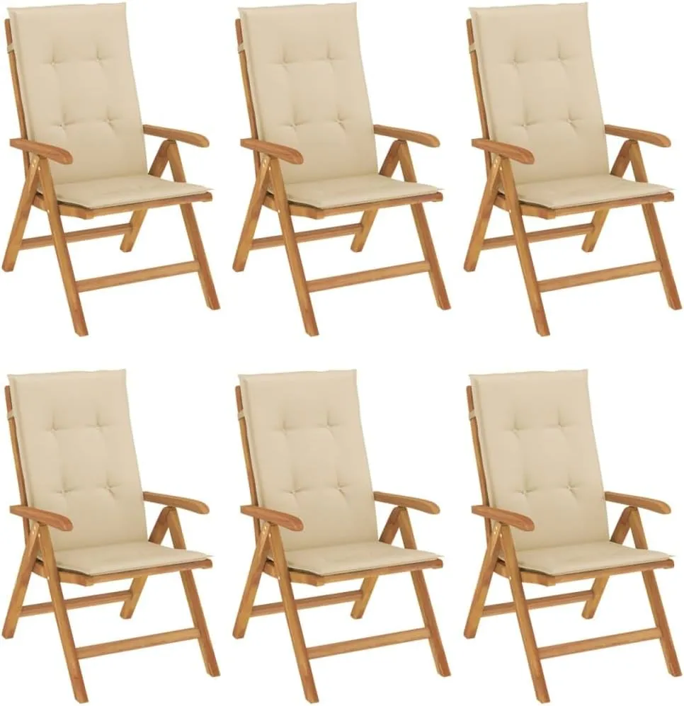 Sillas De Patio Camping Chair Lawn Chairs Outdoor Patio Chairs - Reclining Patio Chairs with Cushions 6 pcs Solid Wood Teak for Park Campsites Garden Beaches