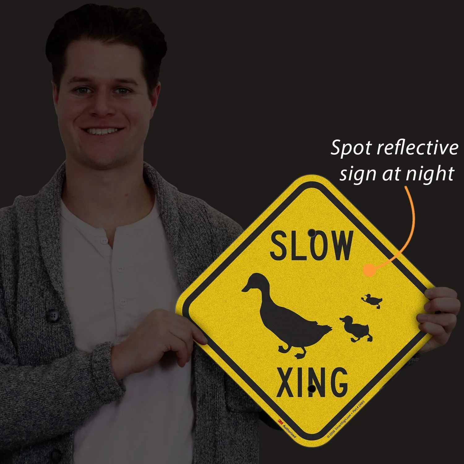 SmartSign "Slow - Duck Xing" Crossing Sign | 12" x 12" 3M Engineer Grade Reflective Aluminum