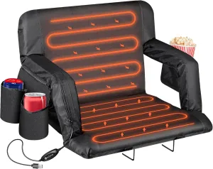 Smartxchoices 25" Wide Heated Stadium Seats for Bleachers, 6-Reclining Positions with Back and Cushion, Arm Rests, 3 Pockets, 2 Cup Holders, Anchor Straps, Portable Folding Seat with Shoulder Straps