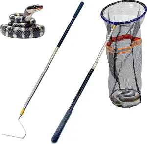 Snake Catcher Net Rattlesnake Grabber Snake Grabber Tool Snake Handling Tools Telescopic Pole Stick with 16.2''-60'' Handle and 11.8'' Net Opening for Reptile Catch Snake Removing Catching