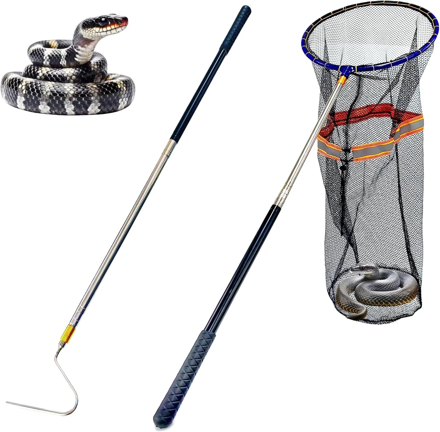 Snake Catcher Net Rattlesnake Grabber Snake Grabber Tool Snake Handling Tools Telescopic Pole Stick with 16.2''-60'' Handle and 11.8'' Net Opening for Reptile Catch Snake Removing Catching