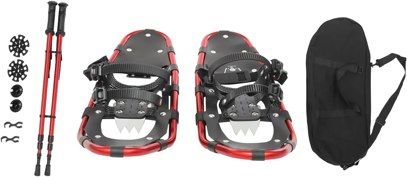 Snowshoes with Adjuatable Trekking Poles Bundle, Carry Bag Light Weight Aluminum Walking Hiking Poles Durable All Terrain with Adjustable Binding Idea