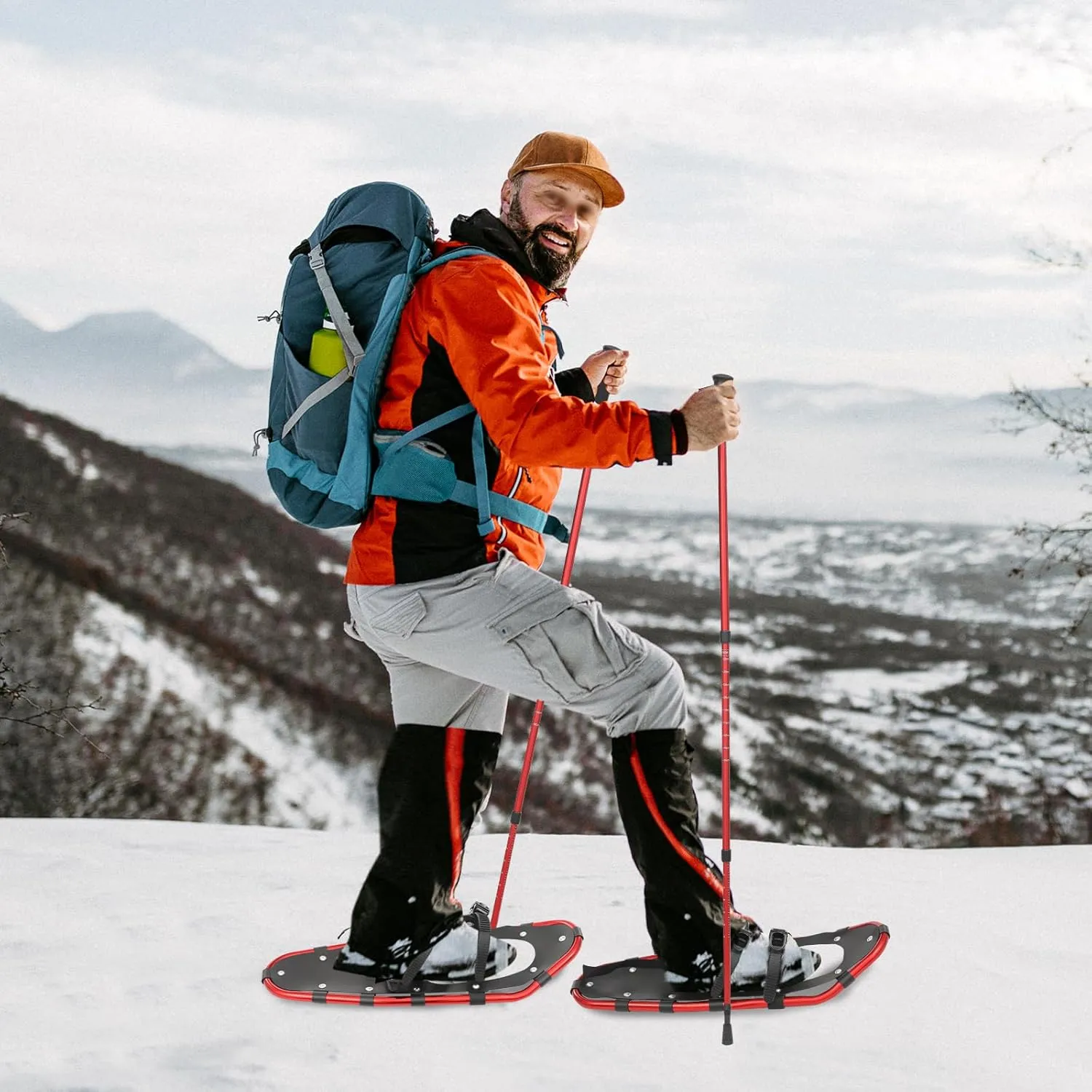 Snowshoes with Adjuatable Trekking Poles Bundle, Carry Bag Light Weight Aluminum Walking Hiking Poles Durable All Terrain with Adjustable Binding Idea