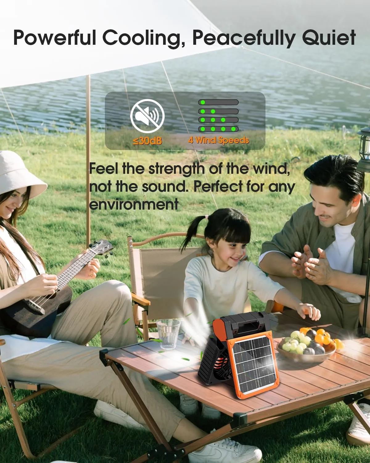 Solar Camping Fan 10400mAh, Solar Powered Fan with LED Lantern, 7W Rechargeable Battery Operated Fans for Outside, 4 Speeds, 2-8H Timer and Quiet Battery Powered Solar Tent Fans for Outdoor, Barbecue