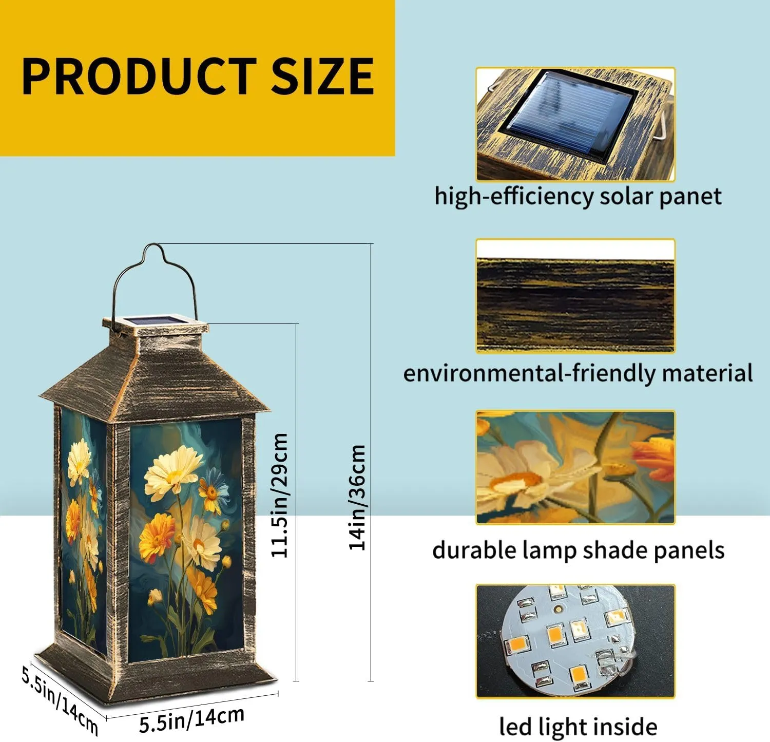 Solar Lantern Abstract Landscape Radiant Daisies Wall Art Outdoor Waterproof Garden Hanging Lantern Solar Powered Lighting Outside Table Lamp for Patio Deck Camping 1 Pack