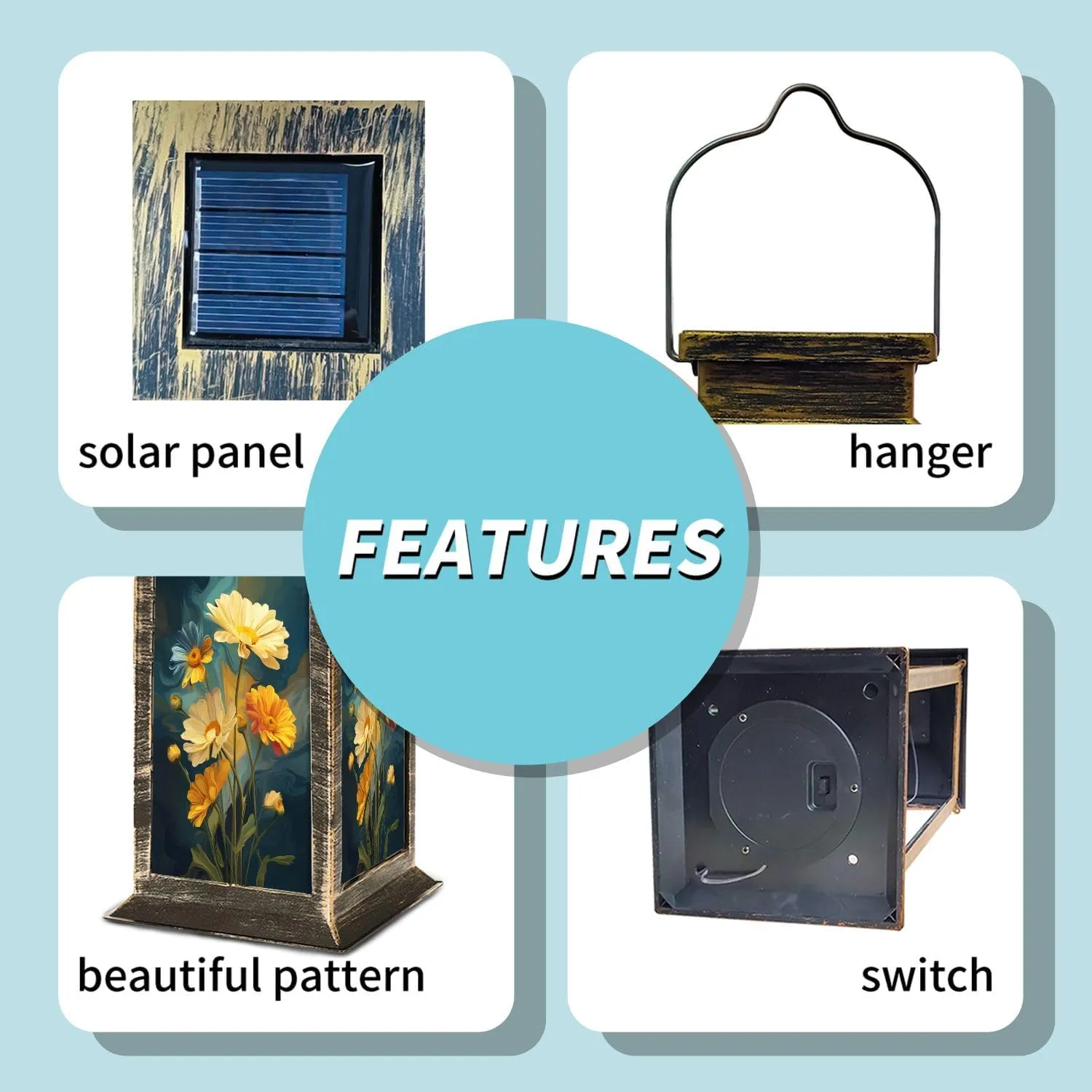 Solar Lantern Abstract Landscape Radiant Daisies Wall Art Outdoor Waterproof Garden Hanging Lantern Solar Powered Lighting Outside Table Lamp for Patio Deck Camping 1 Pack