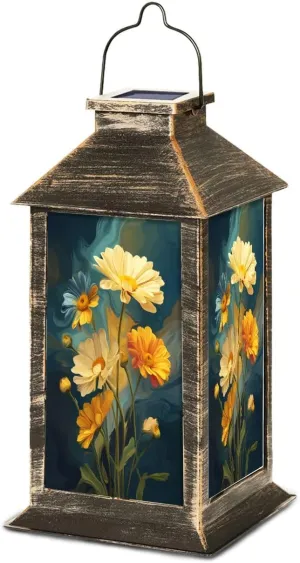 Solar Lantern Abstract Landscape Radiant Daisies Wall Art Outdoor Waterproof Garden Hanging Lantern Solar Powered Lighting Outside Table Lamp for Patio Deck Camping 1 Pack