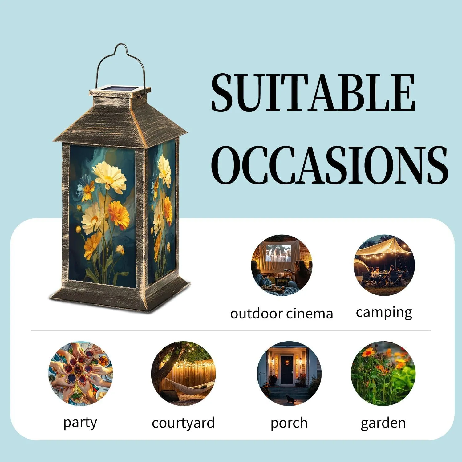Solar Lantern Abstract Landscape Radiant Daisies Wall Art Outdoor Waterproof Garden Hanging Lantern Solar Powered Lighting Outside Table Lamp for Patio Deck Camping 1 Pack