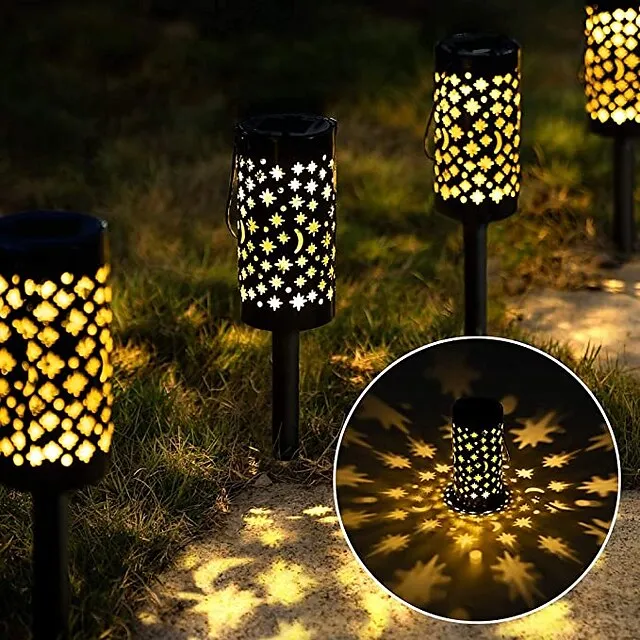 Solar Pathway Lights Outdoor Garden Light Metal Moon Star Projector Landscape Lighting For Patio Pathway  Yard Driveway Lawn Walkway Decoration Solar Lantern Waterproof Path Hanging Sidewalk Courtyard Lighting 1X 2X