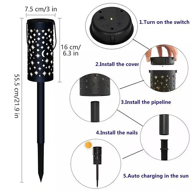 Solar Pathway Lights Outdoor Garden Light Metal Moon Star Projector Landscape Lighting For Patio Pathway  Yard Driveway Lawn Walkway Decoration Solar Lantern Waterproof Path Hanging Sidewalk Courtyard Lighting 1X 2X