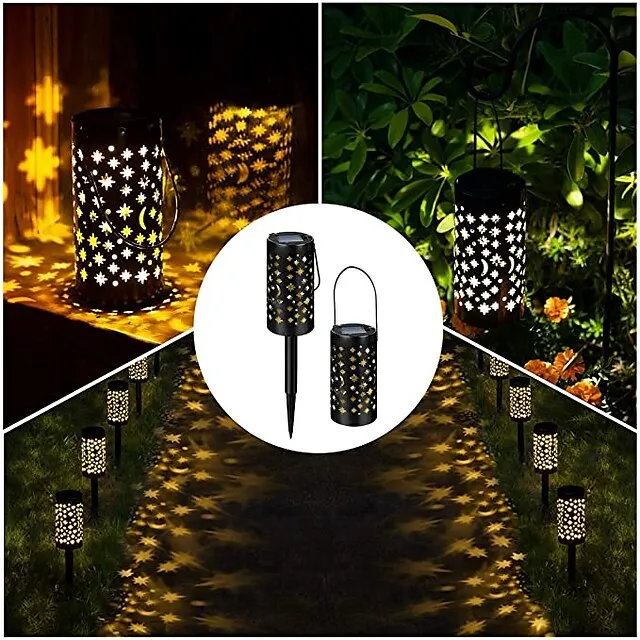 Solar Pathway Lights Outdoor Garden Light Metal Moon Star Projector Landscape Lighting For Patio Pathway  Yard Driveway Lawn Walkway Decoration Solar Lantern Waterproof Path Hanging Sidewalk Courtyard Lighting 1X 2X