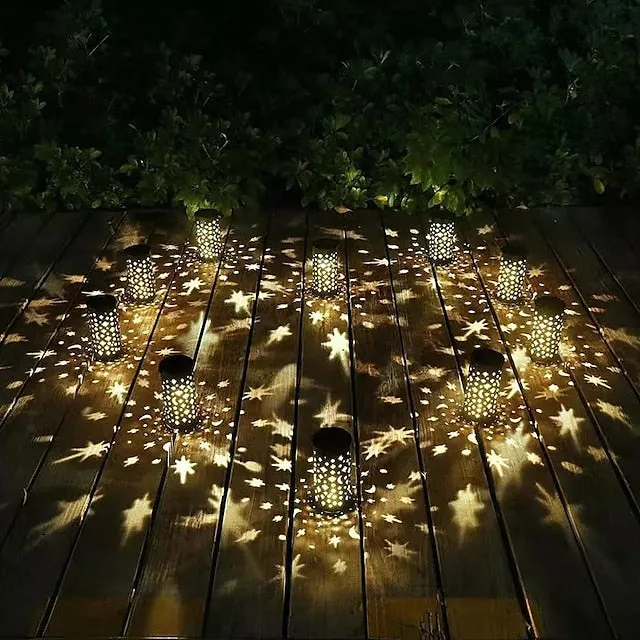 Solar Pathway Lights Outdoor Garden Light Metal Moon Star Projector Landscape Lighting For Patio Pathway  Yard Driveway Lawn Walkway Decoration Solar Lantern Waterproof Path Hanging Sidewalk Courtyard Lighting 1X 2X
