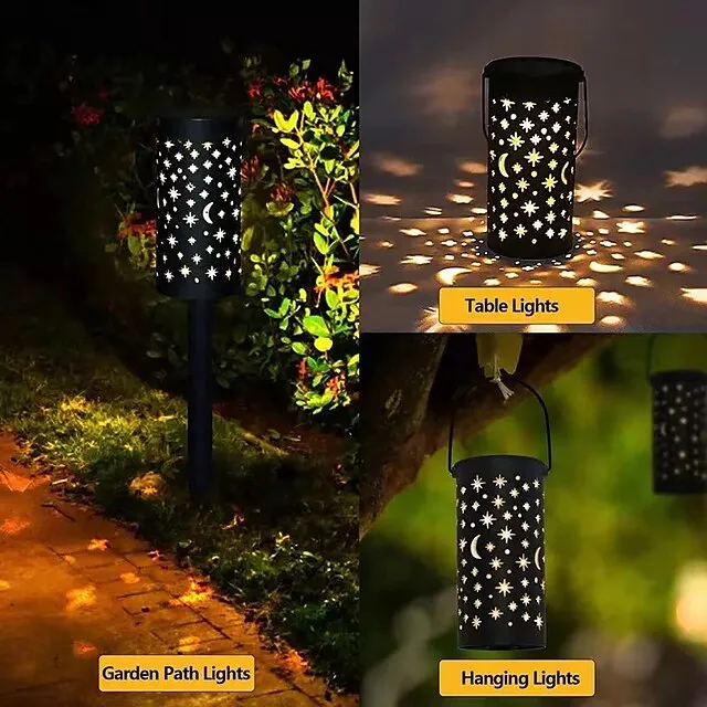 Solar Pathway Lights Outdoor Garden Light Metal Moon Star Projector Landscape Lighting For Patio Pathway  Yard Driveway Lawn Walkway Decoration Solar Lantern Waterproof Path Hanging Sidewalk Courtyard Lighting 1X 2X
