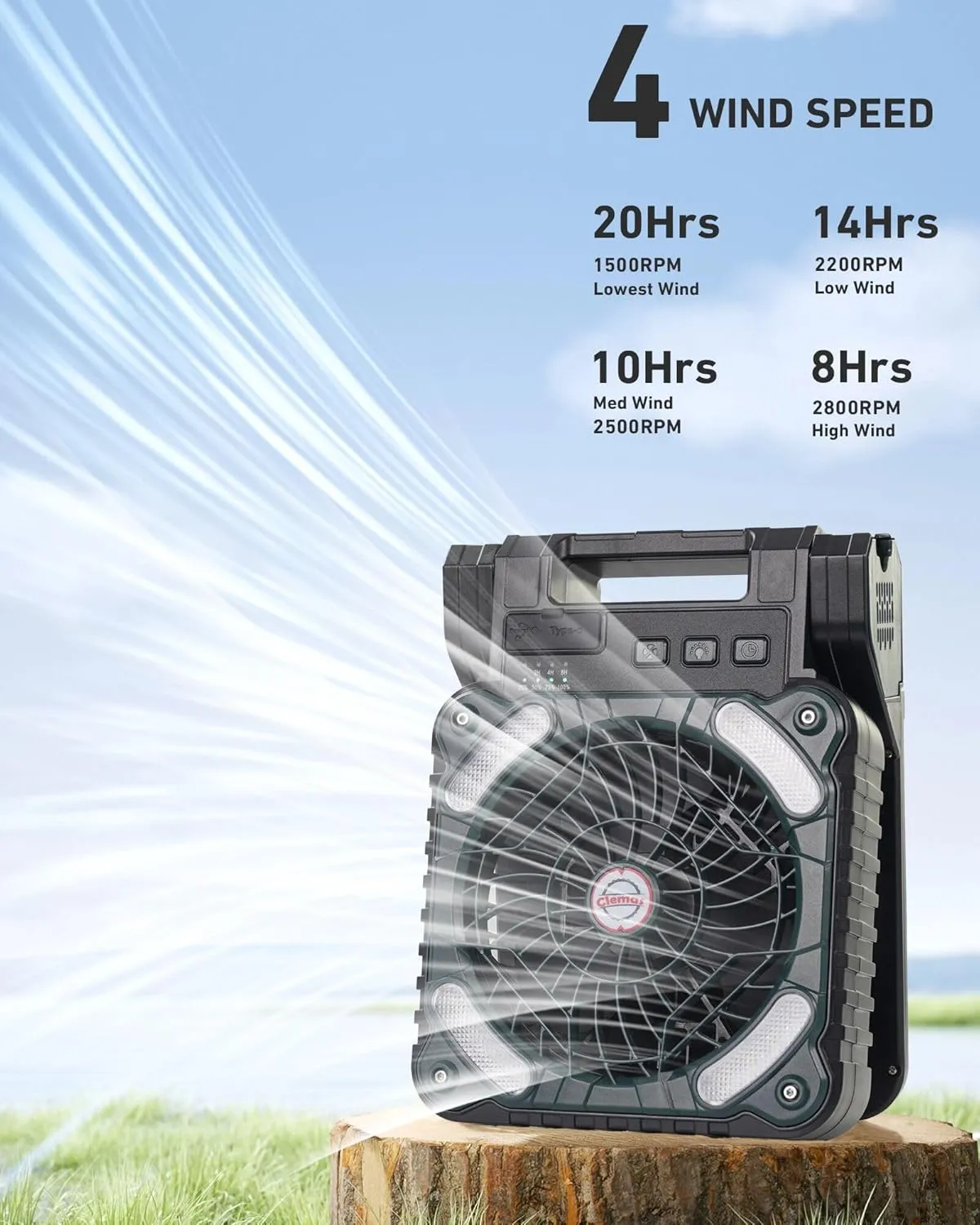 Solar Powered Fan Camping with LED Light, 10400mAh Portable Camping Fans with Solar Panel, Rechargeable Battery Operated Tent Fan for Outdoor Car RV Hurricane