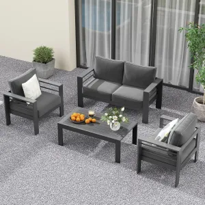 Solaste Outdoor Aluminum Furniture Set,4 Pieces Patio Sectional Chat Sofa Outdoor Conversation Set with Table,Dark Grey