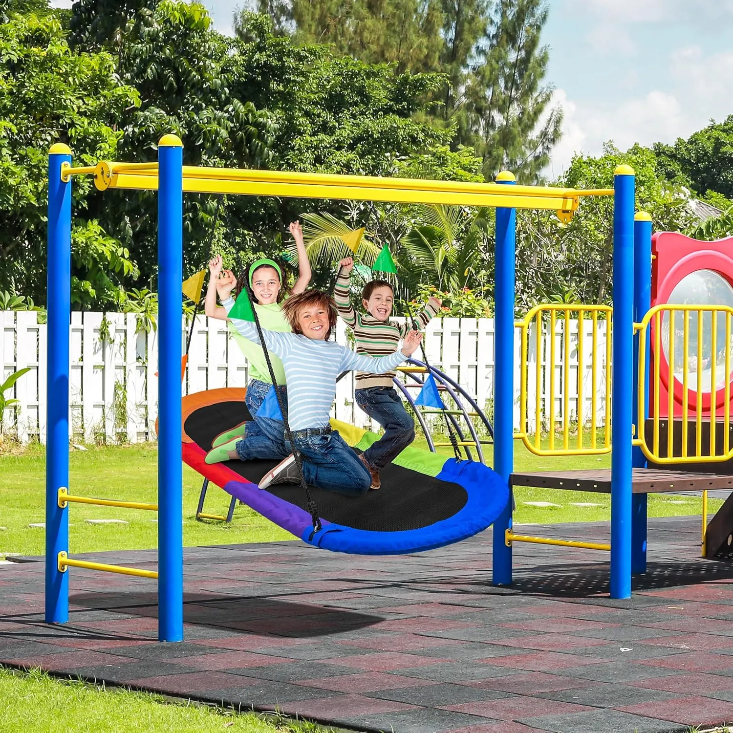 Sorbus 66" Saucer Swing for Kids - 700lbs Big Oval Platform - Tree Glider Therapy for Kids - Adjustable Ropes & Durable Seat - Trampoline Net for Indoor/Outdoor, Accessory Included