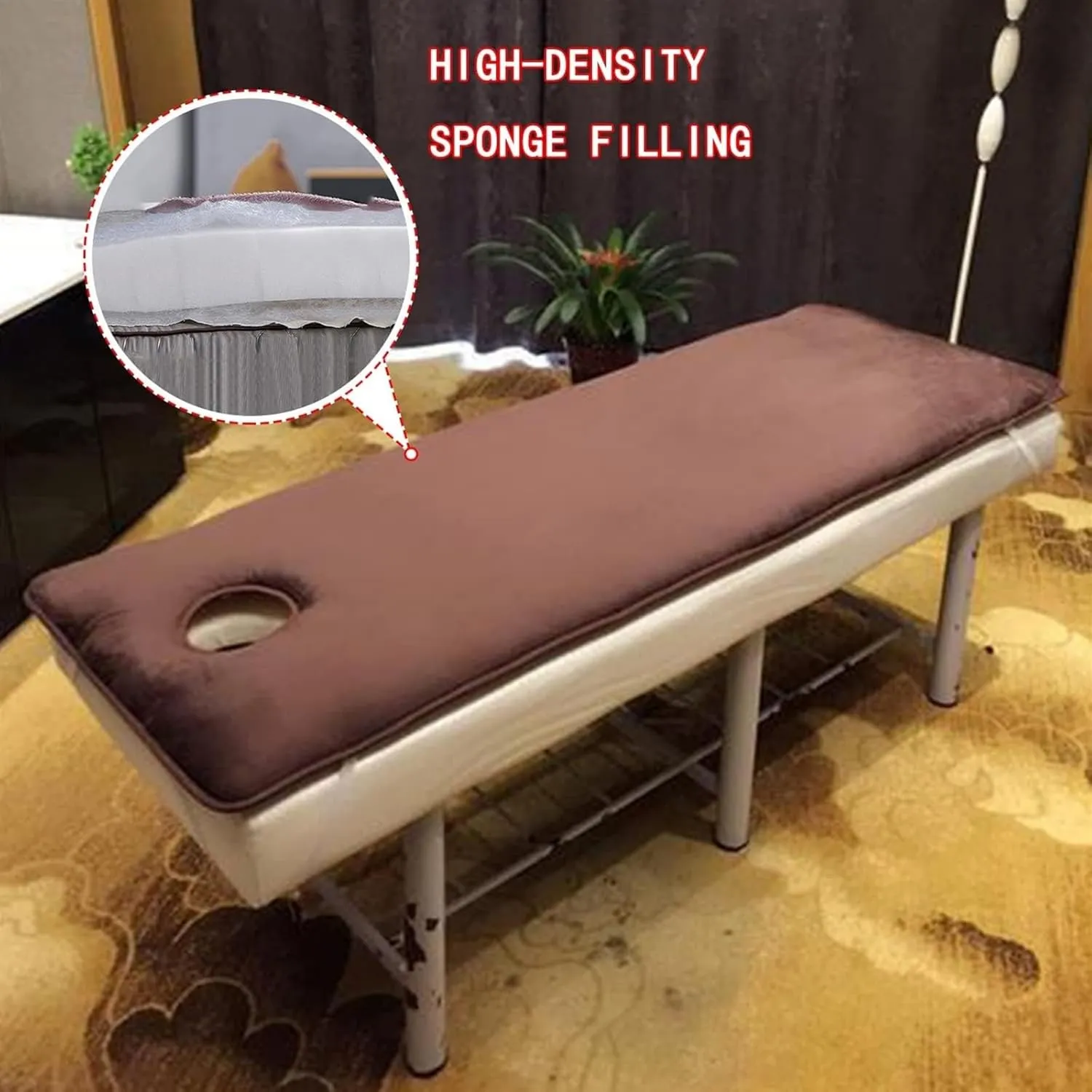 Spa Bed Mattress Pad Beauty, Trapezoidal Head Bed Mattress with Breath Hole Massage Table Lash Bed Mattress Topper High Density Sponge(Camel,60x175cm)