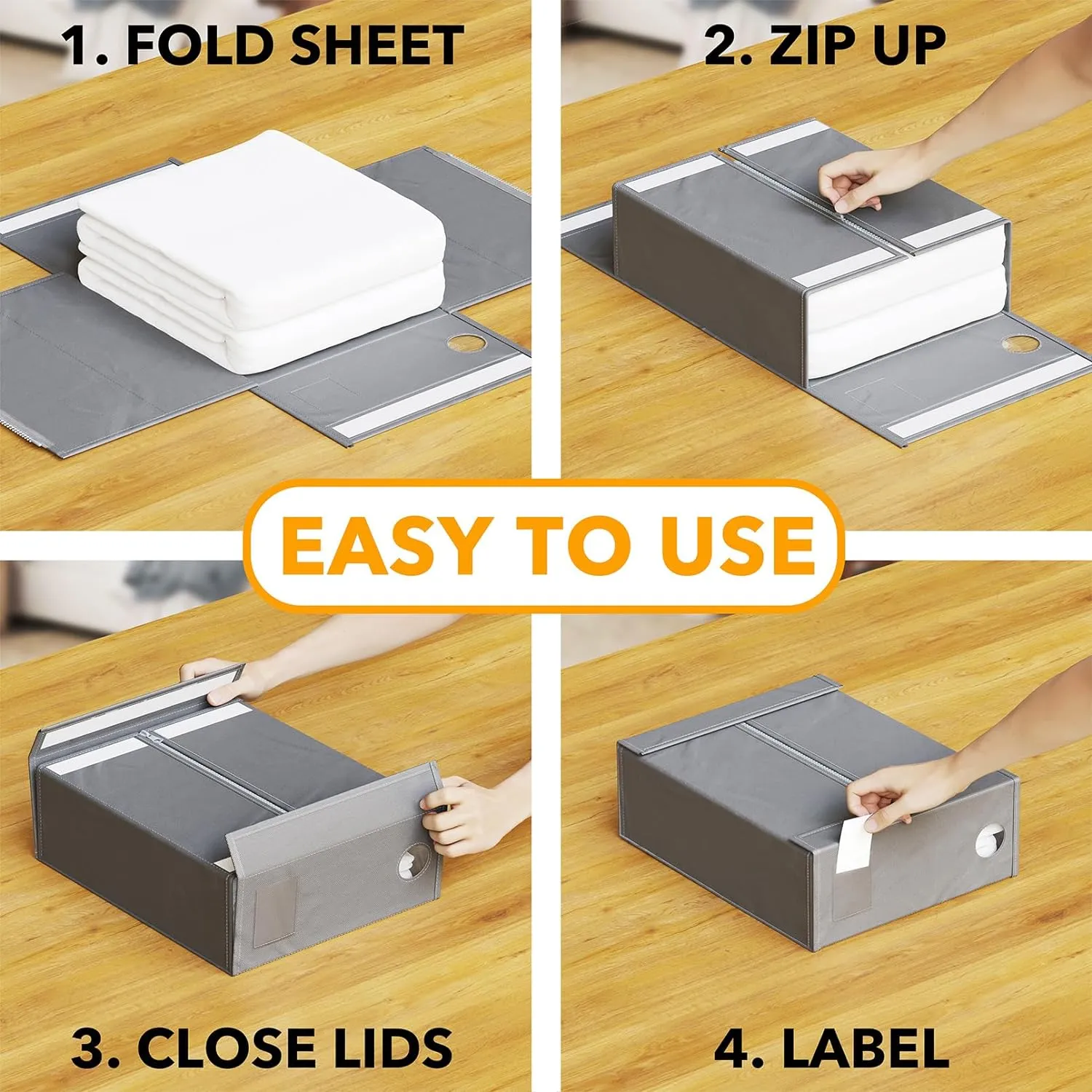SpaceAid 8 Pack Bed Sheet Organizers and Storage, Foldable Sheet Organizer for Linen Closet, Sheets Set Folder Keeper with Window XL (Queen & King Size) Bedding Container (Gray, 8 Pack)