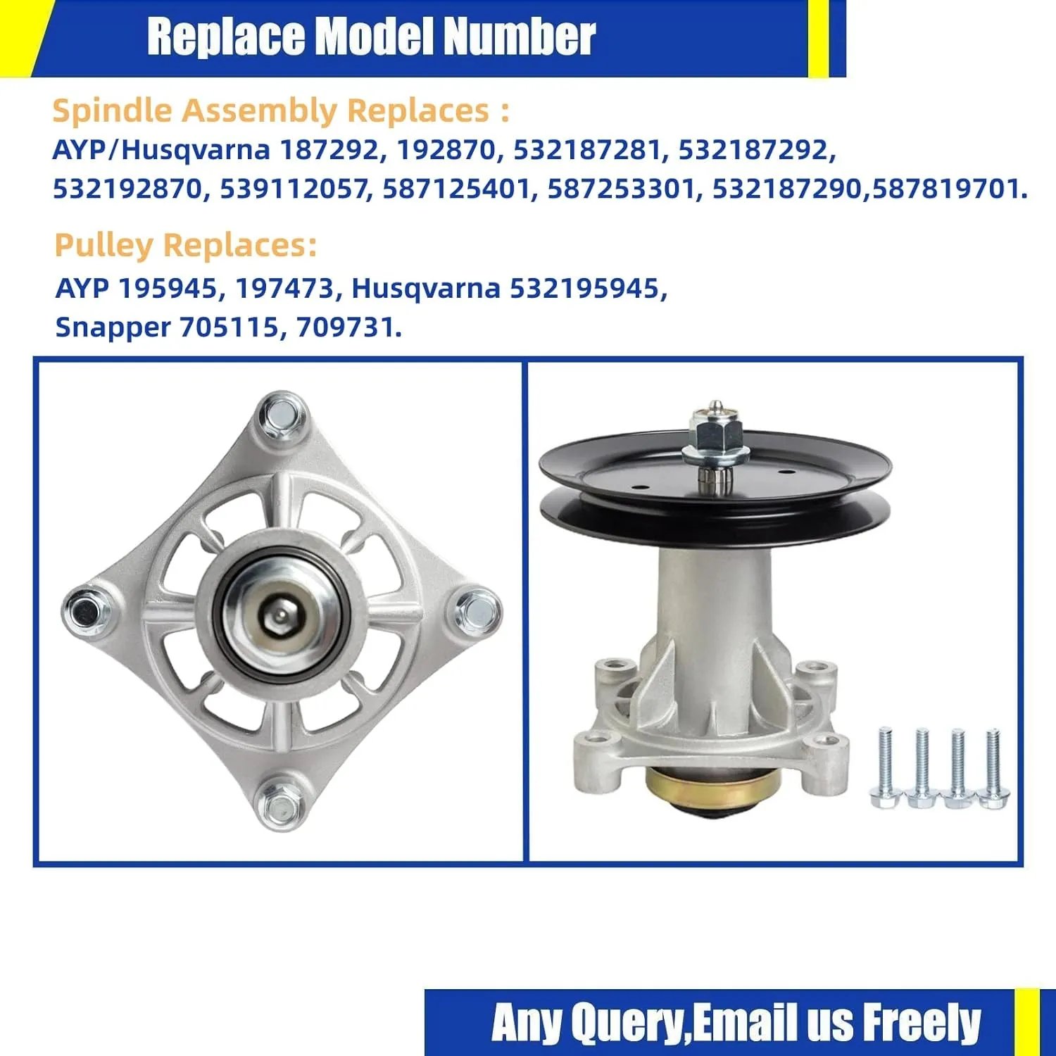 Spindle Assembly 187292 187281 192870 532187292 532187281 532192870 with Pulley 195945 197473 Fit Husqvarna 42" 46" 48" 54" Mower Deck