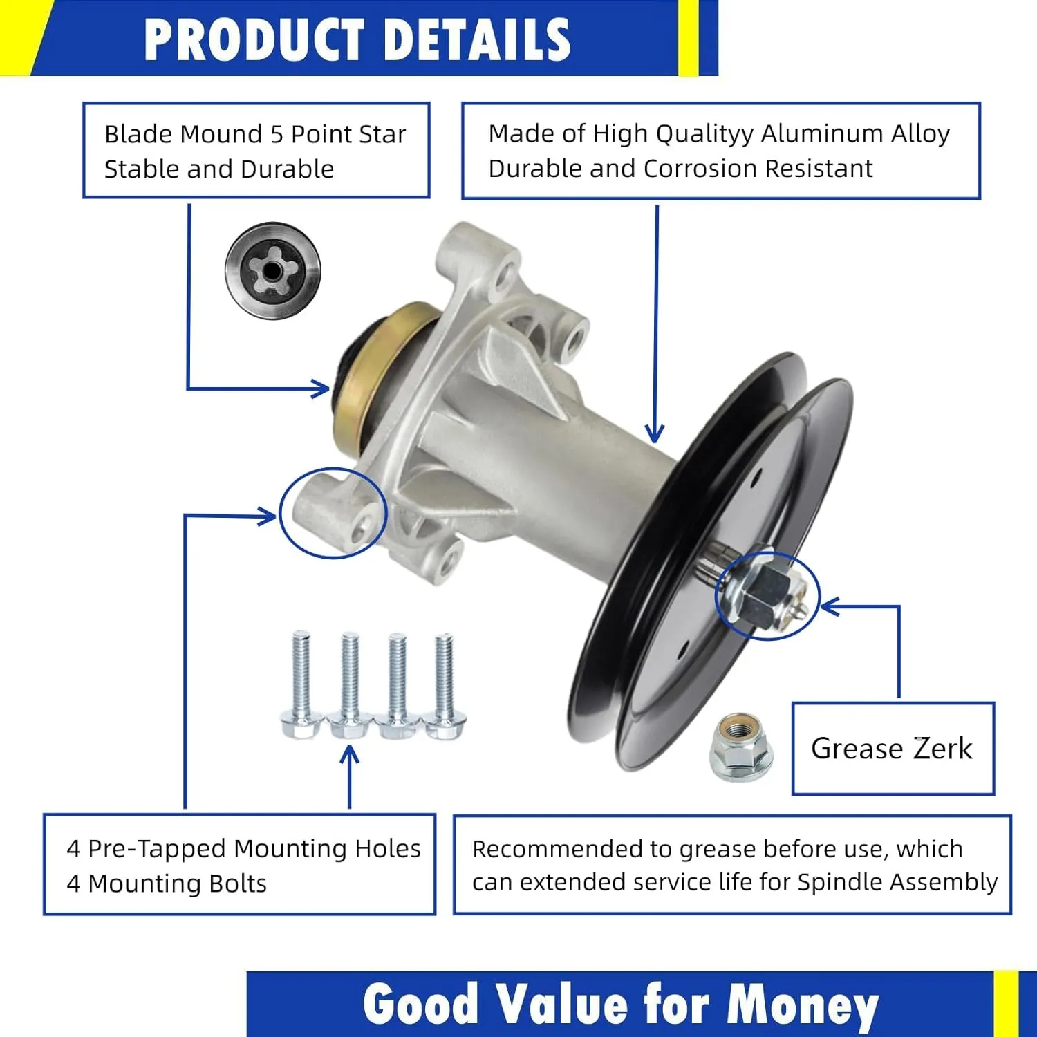 Spindle Assembly 187292 187281 192870 532187292 532187281 532192870 with Pulley 195945 197473 Fit Husqvarna 42" 46" 48" 54" Mower Deck