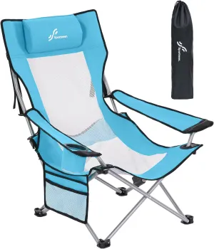 Sportneer Beach Chair: Adjustable Folding Chair with Cup Holder & Side Pocket - Portable & Compact Beach Chairs for Adults with Reclining Positions for Camping Picnic and Outdoor, Blue