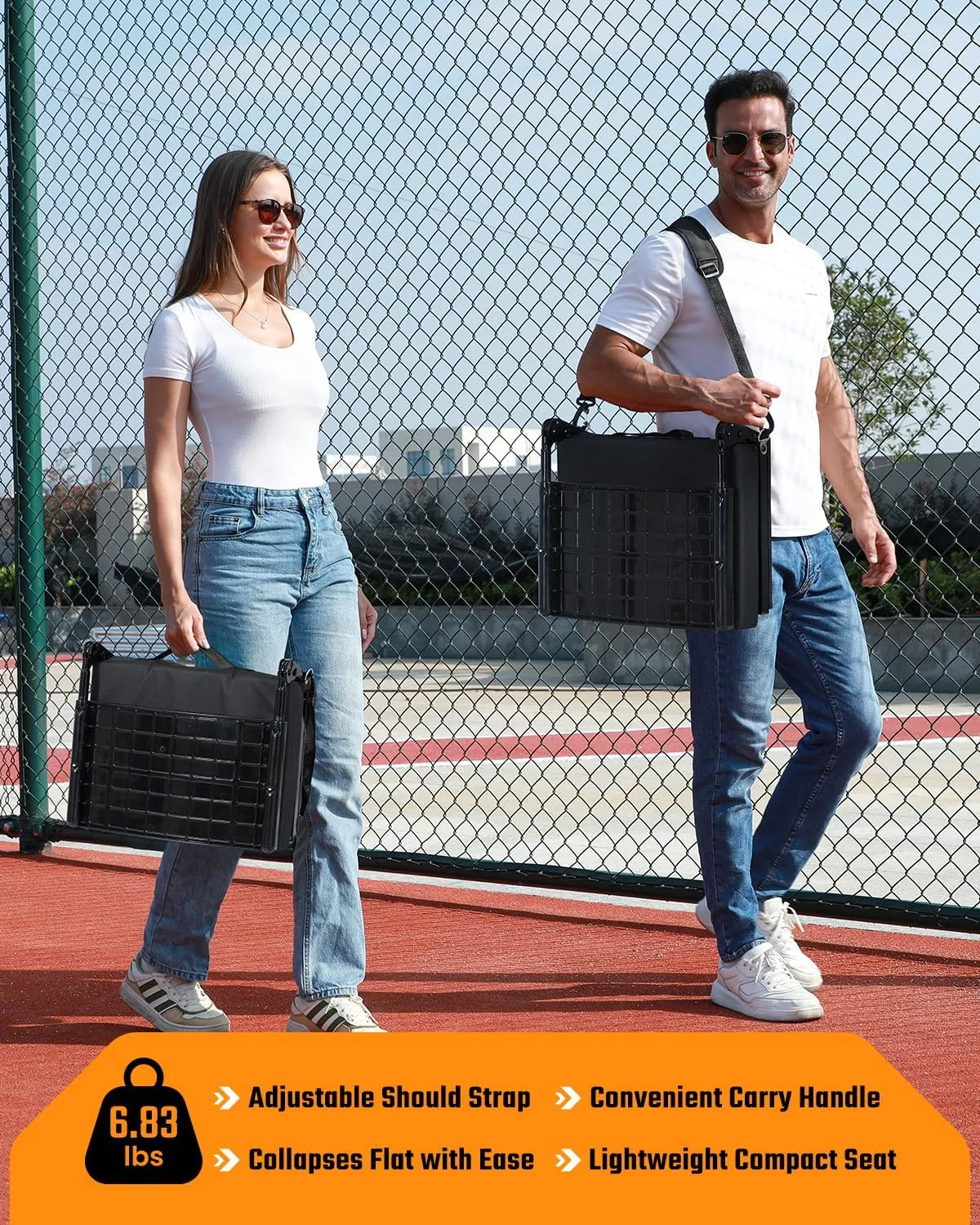 Sportneer Stadium Seats with Back Support: Height Adjustable Thick Padded Stadium Seats with Pocket, Shoulder Strap, Carry Handle, Cup Holder, Folding Stadium Chair for Sports Events Concerts Outdoor