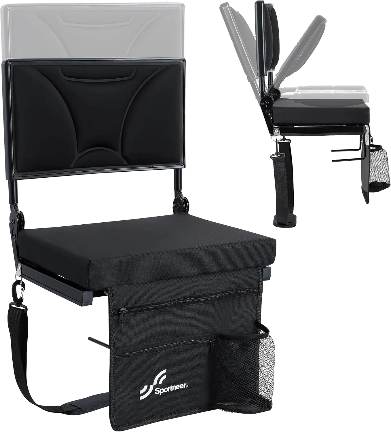 Sportneer Stadium Seats with Back Support: Height Adjustable Thick Padded Stadium Seats with Pocket, Shoulder Strap, Carry Handle, Cup Holder, Folding Stadium Chair for Sports Events Concerts Outdoor